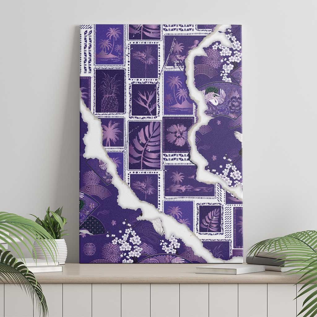 Hawaii Japanese Culture Purple Canvas Wall Art Spring Cranes Aloha Pattern LT01 - Polynesian Pride