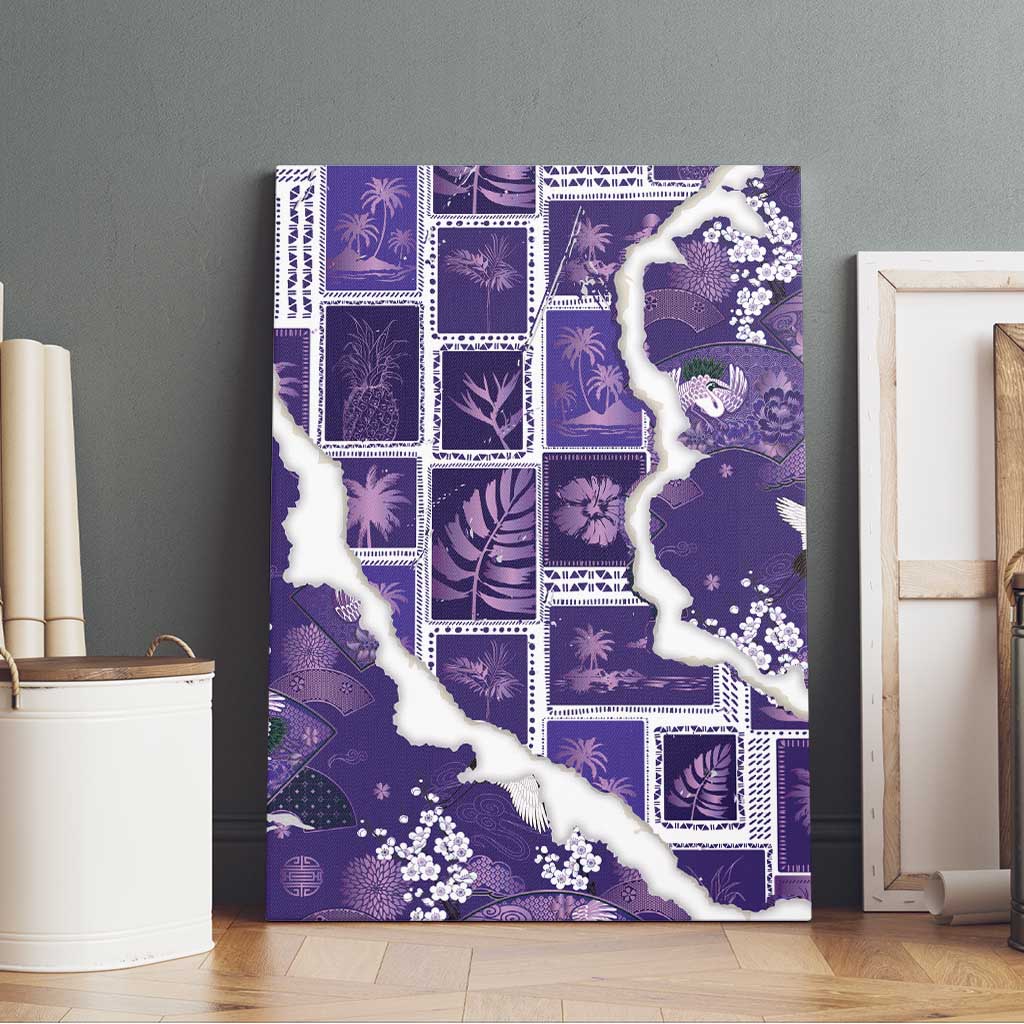 Hawaii Japanese Culture Purple Canvas Wall Art Spring Cranes Aloha Pattern LT01 - Polynesian Pride