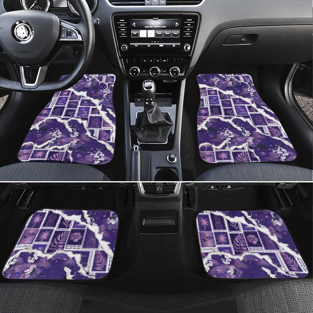 Hawaii Japanese Culture Purple Car Mats Spring Cranes Aloha Pattern LT01 Set 4pcs Purple - Polynesian Pride