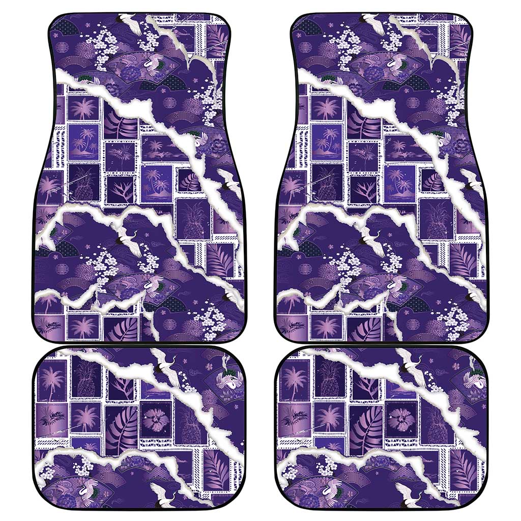 Hawaii Japanese Culture Purple Car Mats Spring Cranes Aloha Pattern LT01 - Polynesian Pride