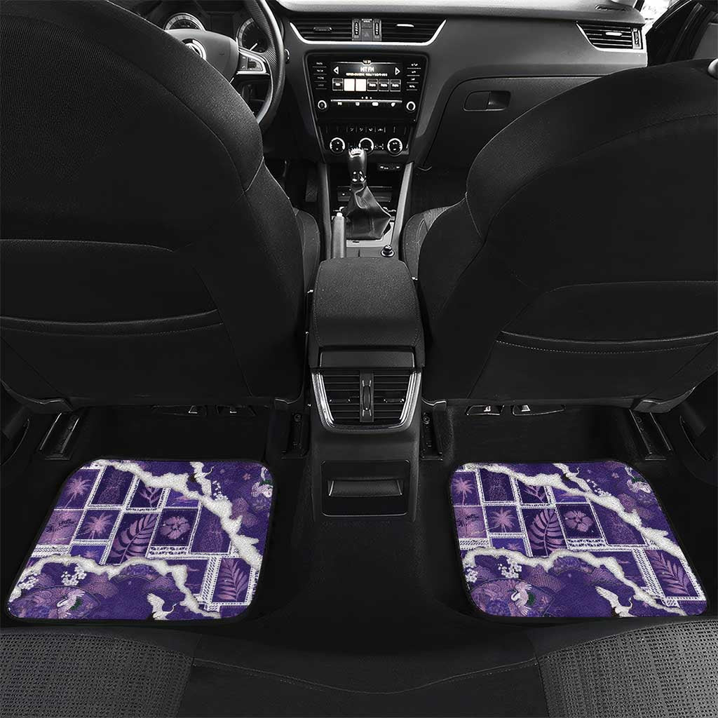 Hawaii Japanese Culture Purple Car Mats Spring Cranes Aloha Pattern LT01 Set 2pcs - Back Purple - Polynesian Pride