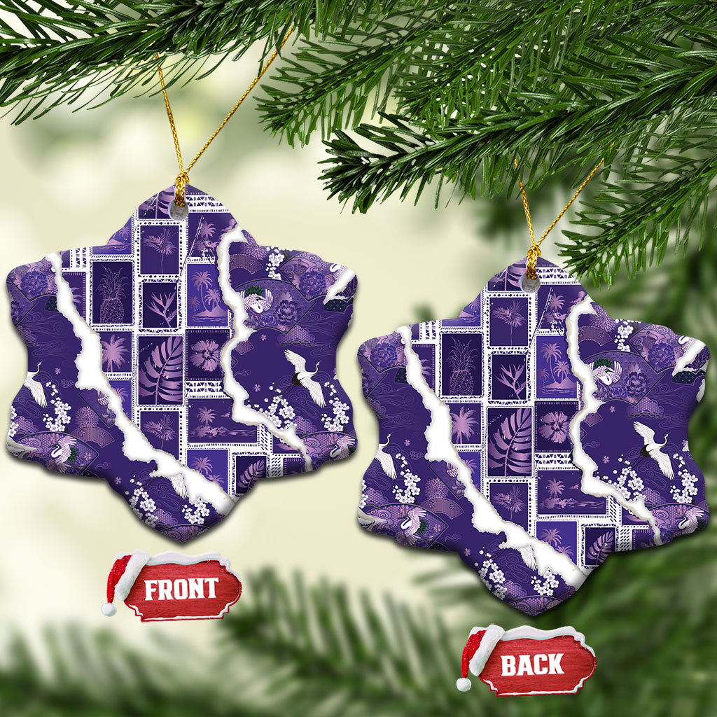 Hawaii Japanese Culture Purple Ceramic Ornament Spring Cranes Aloha Pattern LT01 Snow Flake Purple - Polynesian Pride