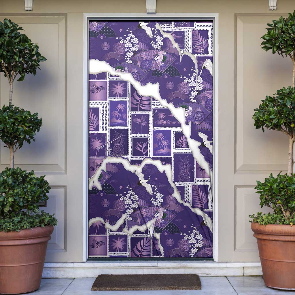 Hawaii Japanese Culture Purple Door Cover Spring Cranes Aloha Pattern LT01 Purple - Polynesian Pride