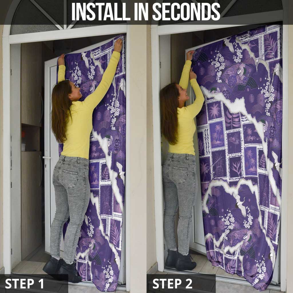 Hawaii Japanese Culture Purple Door Cover Spring Cranes Aloha Pattern LT01 - Polynesian Pride