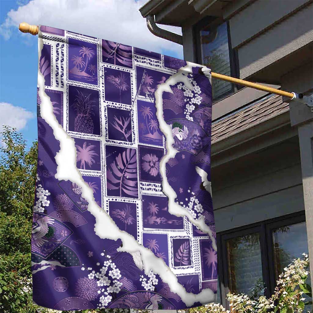 Hawaii Japanese Culture Purple Garden Flag Spring Cranes Aloha Pattern LT01 - Polynesian Pride