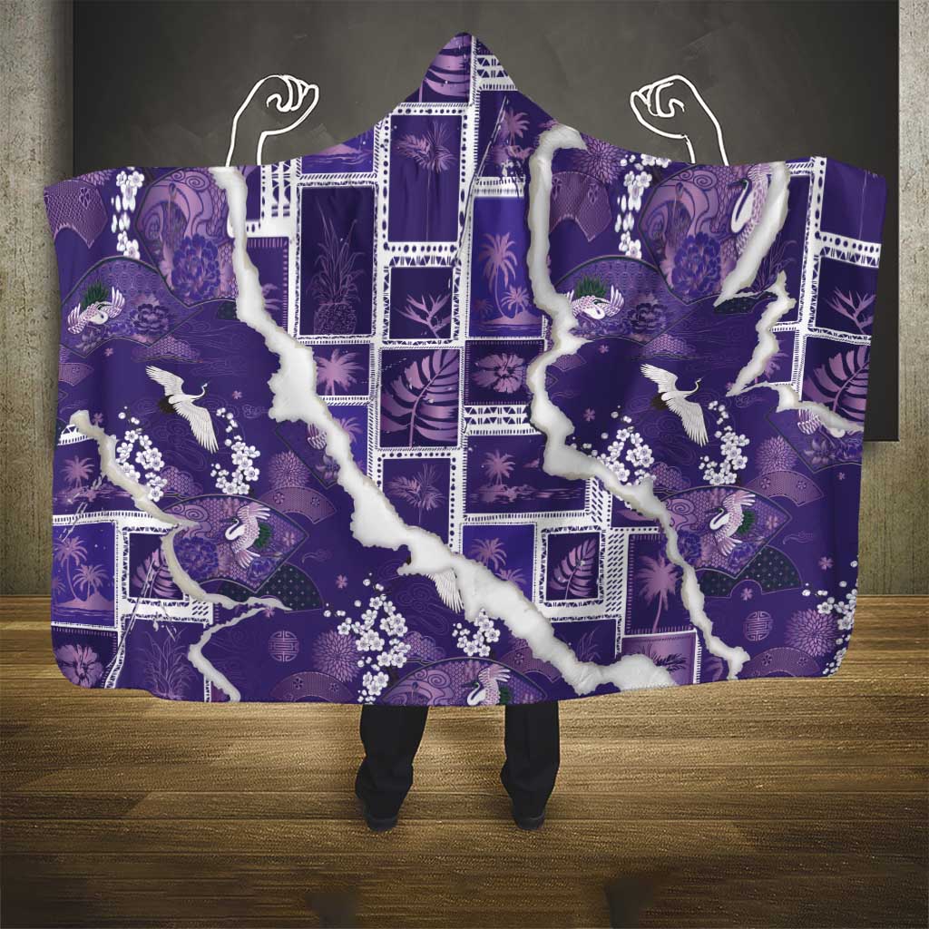 Hawaii Japanese Culture Purple Hooded Blanket Spring Cranes Aloha Pattern LT01 - Polynesian Pride