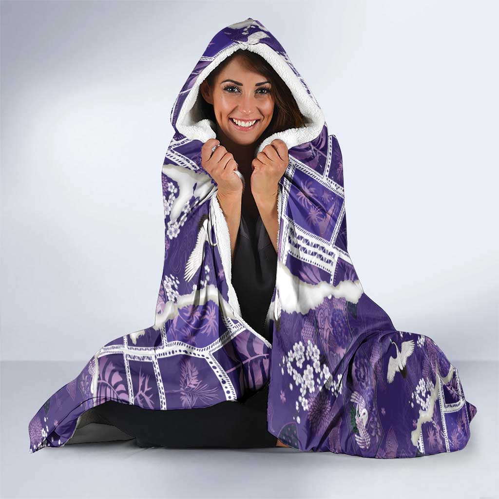 Hawaii Japanese Culture Purple Hooded Blanket Spring Cranes Aloha Pattern LT01 - Polynesian Pride