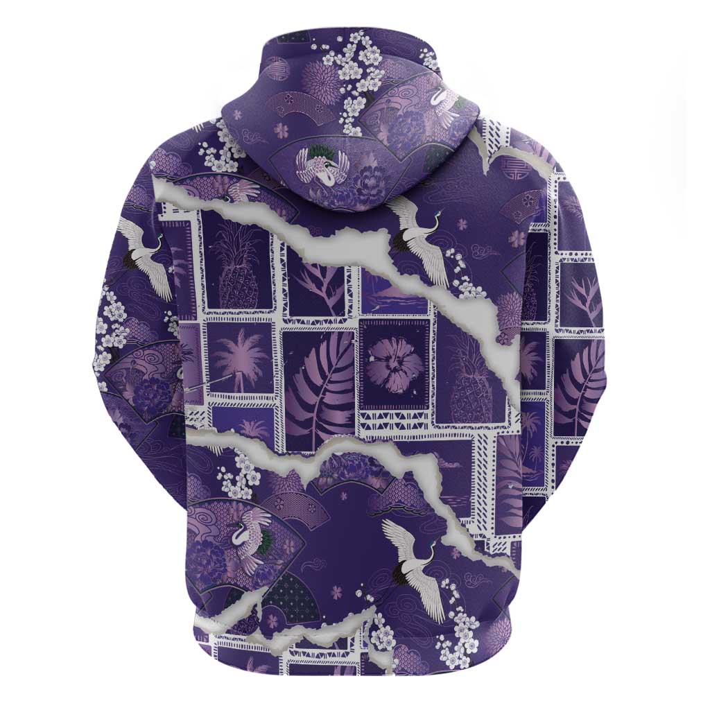 Hawaii Japanese Culture Purple Hoodie Spring Cranes Aloha Pattern LT01 - Polynesian Pride