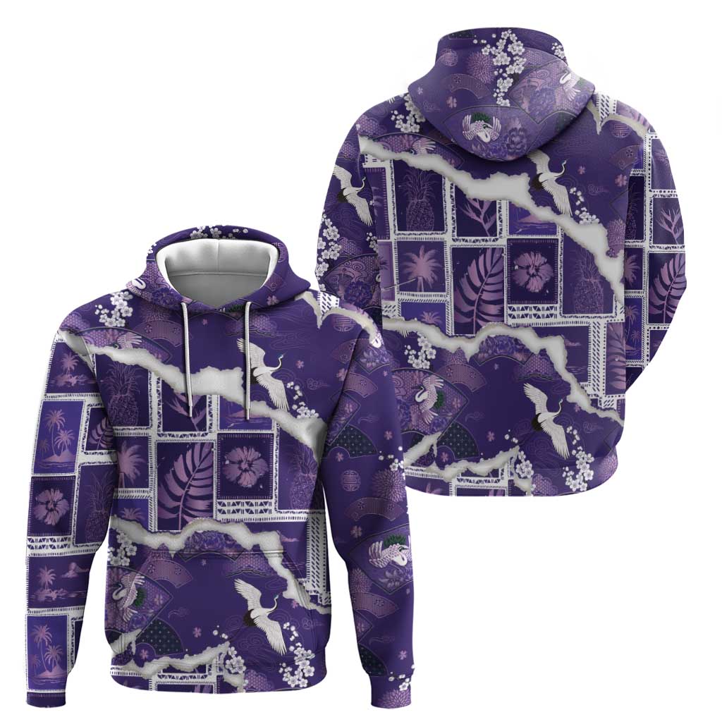 Hawaii Japanese Culture Purple Hoodie Spring Cranes Aloha Pattern LT01 - Polynesian Pride