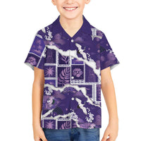 Hawaii Japanese Culture Purple Kid Hawaiian Shirt Spring Cranes Aloha Pattern LT01 Kid Purple - Polynesian Pride