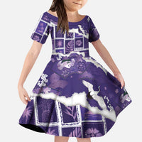 Hawaii Japanese Culture Purple Kid Short Sleeve Dress Spring Cranes Aloha Pattern LT01 KID Purple - Polynesian Pride