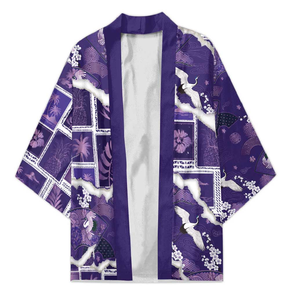 Hawaii Japanese Culture Purple Kimono Spring Cranes Aloha Pattern LT01 Unisex Purple - Polynesian Pride