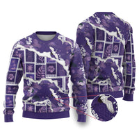 Hawaii Japanese Culture Purple Ugly Christmas Sweater Spring Cranes Aloha Pattern LT01 Purple - Polynesian Pride