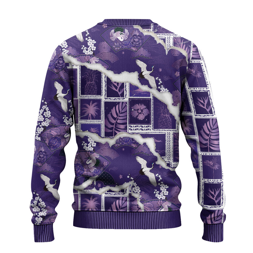 Hawaii Japanese Culture Purple Ugly Christmas Sweater Spring Cranes Aloha Pattern LT01 - Polynesian Pride