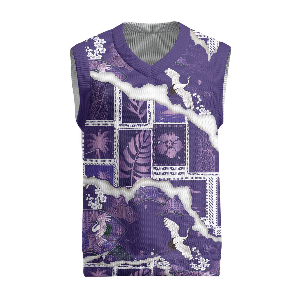 Hawaii Japanese Culture Purple Christmas Knitted V-Neck Vest Spring Cranes Aloha Pattern LT01 Purple - Polynesian Pride