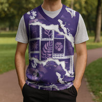 Hawaii Japanese Culture Purple Christmas Knitted V-Neck Vest Spring Cranes Aloha Pattern LT01 - Polynesian Pride