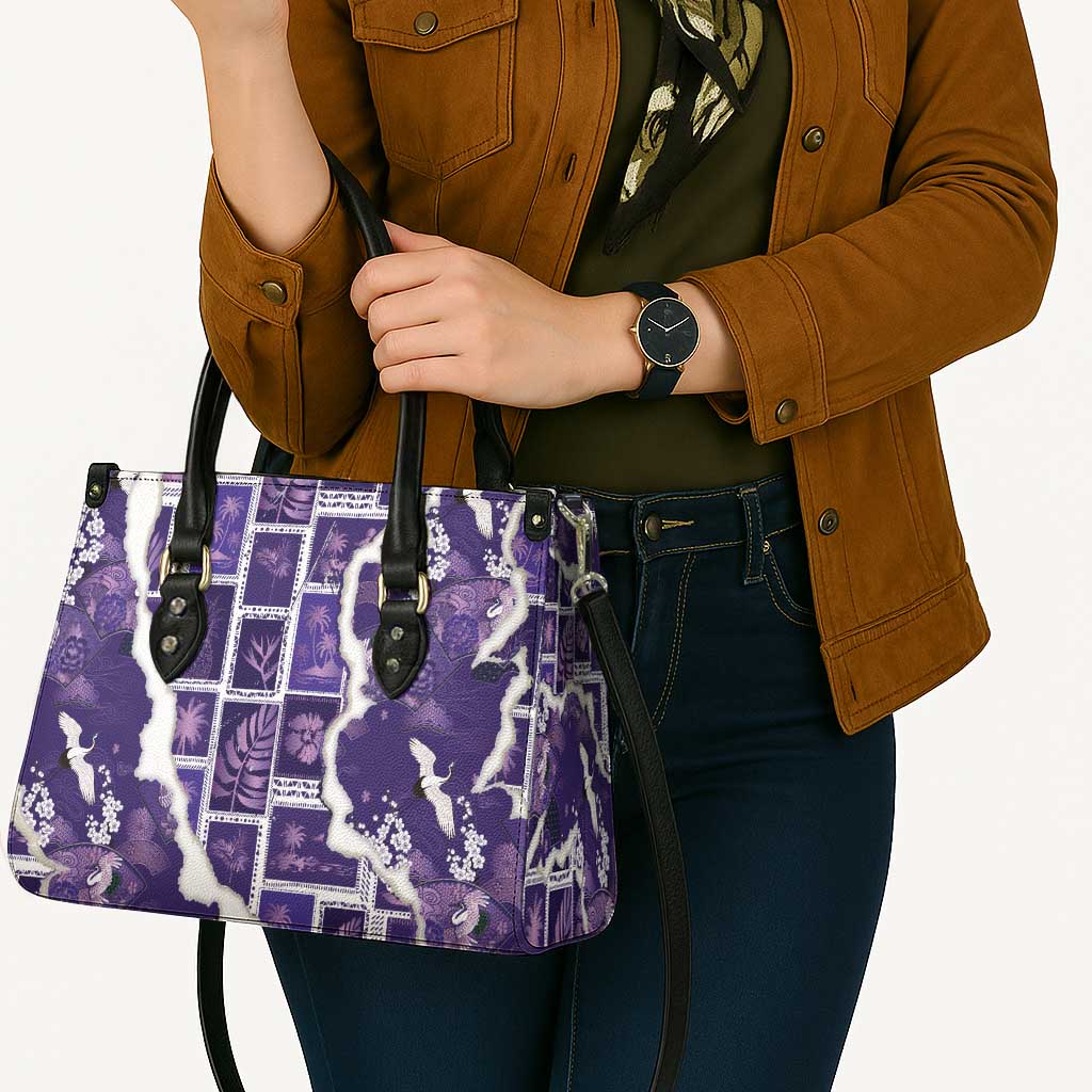 Hawaii Japanese Culture Purple Leather Bag Spring Cranes Aloha Pattern LT01 - Polynesian Pride