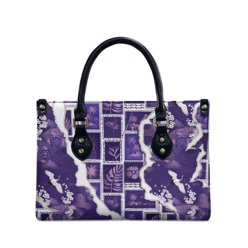 Hawaii Japanese Culture Purple Leather Bag Spring Cranes Aloha Pattern LT01 - Polynesian Pride