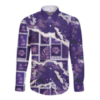Hawaii Japanese Culture Purple Long Sleeve Button Shirt Spring Cranes Aloha Pattern LT01 Unisex Purple - Polynesian Pride