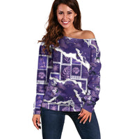 Hawaii Japanese Culture Purple Off Shoulder Sweater Spring Cranes Aloha Pattern LT01 Women Purple - Polynesian Pride
