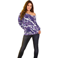 Hawaii Japanese Culture Purple Off Shoulder Sweater Spring Cranes Aloha Pattern LT01 - Polynesian Pride