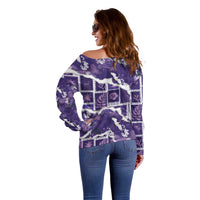 Hawaii Japanese Culture Purple Off Shoulder Sweater Spring Cranes Aloha Pattern LT01 - Polynesian Pride