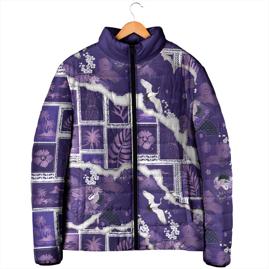 Hawaii Japanese Culture Purple Padded Jacket Spring Cranes Aloha Pattern LT01 - Polynesian Pride