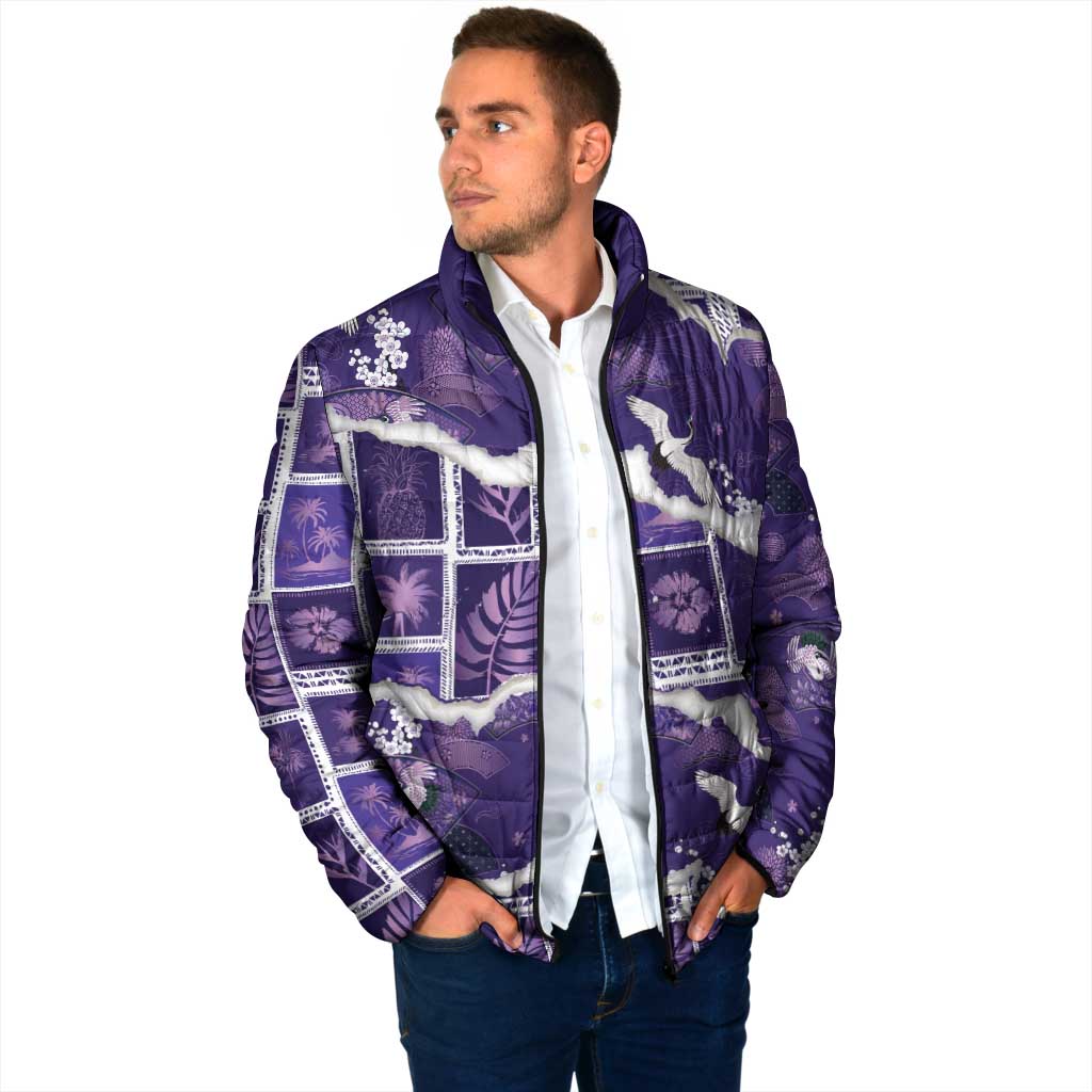 Hawaii Japanese Culture Purple Padded Jacket Spring Cranes Aloha Pattern LT01 - Polynesian Pride