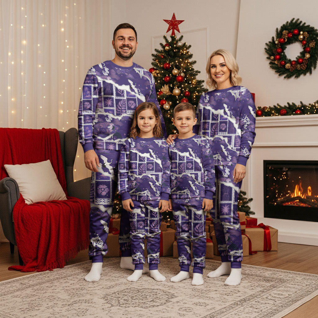 Hawaii Japanese Culture Purple Christmas Pajama Set Spring Cranes Aloha Pattern LT01 - Polynesian Pride