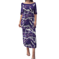 Hawaii Japanese Culture Purple Puletasi Spring Cranes Aloha Pattern LT01 Long Dress Purple - Polynesian Pride