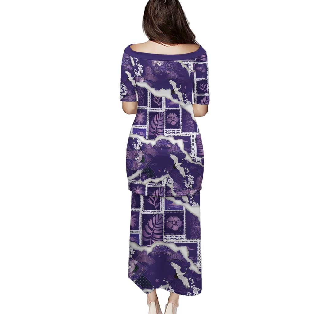 Hawaii Japanese Culture Purple Puletasi Spring Cranes Aloha Pattern LT01 - Polynesian Pride