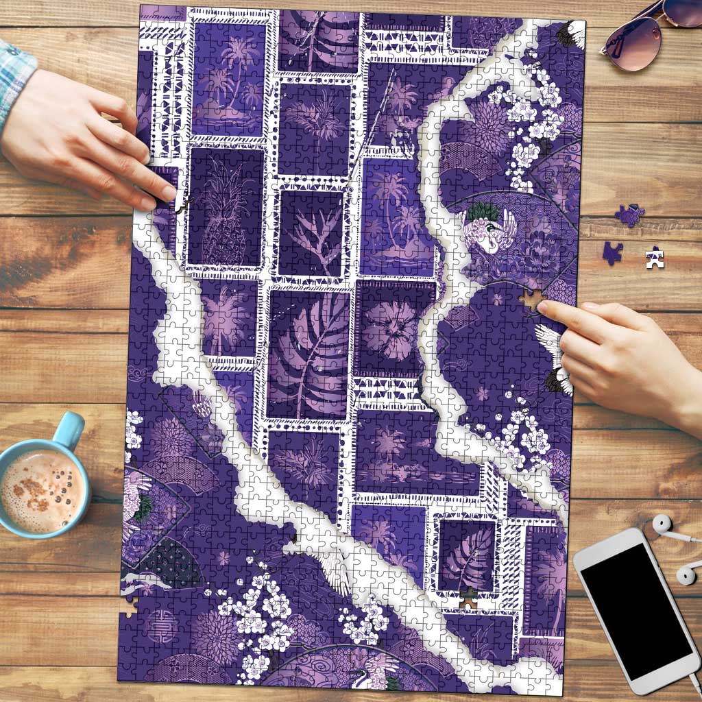 Hawaii Japanese Culture Purple Puzzle Spring Cranes Aloha Pattern LT01 Purple - Polynesian Pride