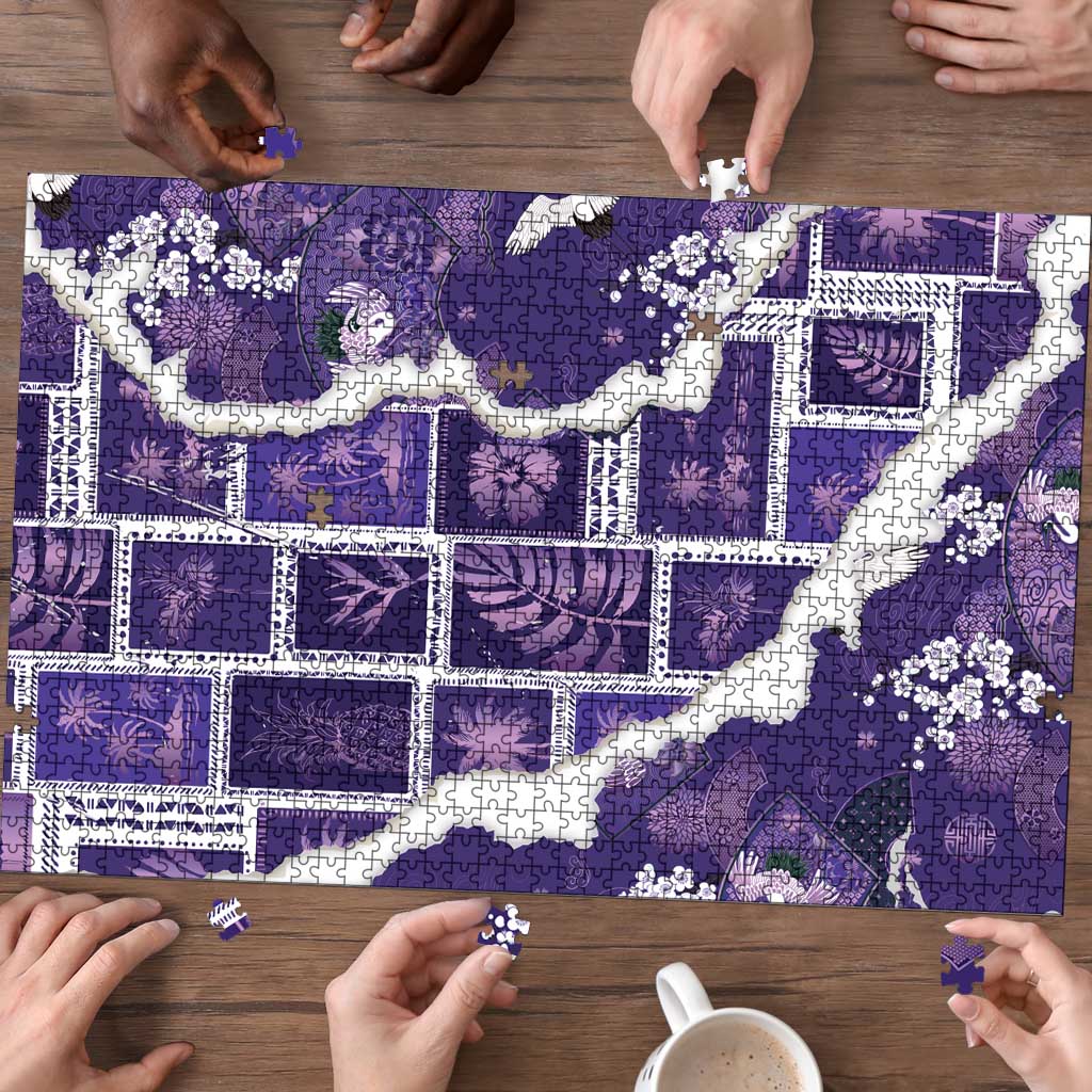Hawaii Japanese Culture Purple Puzzle Spring Cranes Aloha Pattern LT01 - Polynesian Pride