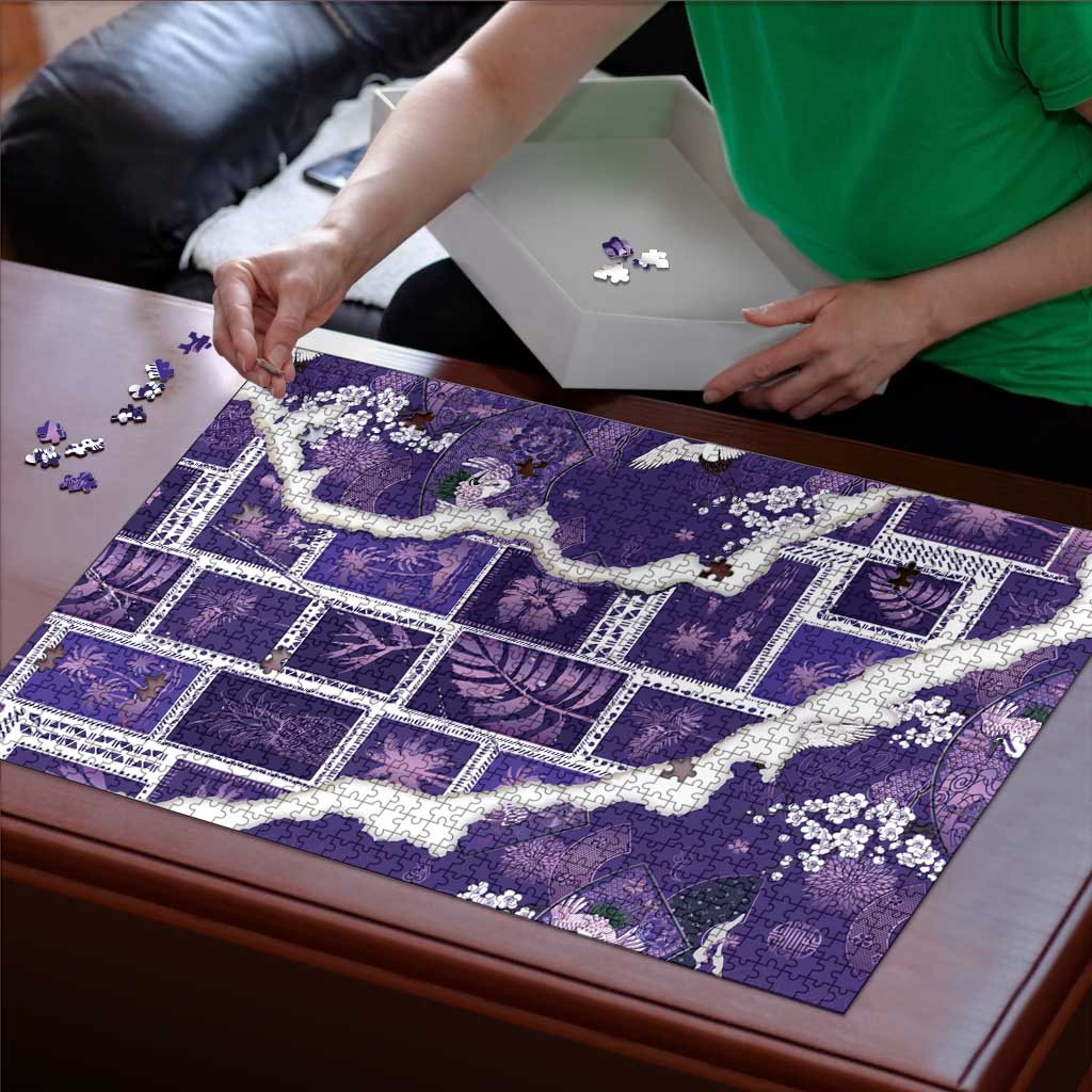 Hawaii Japanese Culture Purple Puzzle Spring Cranes Aloha Pattern LT01 - Polynesian Pride