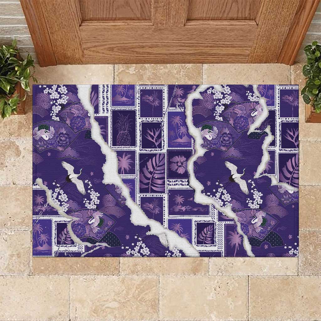 Hawaii Japanese Culture Purple Rubber Doormat Spring Cranes Aloha Pattern LT01 Purple - Polynesian Pride