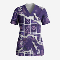 Hawaii Japanese Culture Purple Scrub Top Spring Cranes Aloha Pattern LT01 Adult Purple - Polynesian Pride