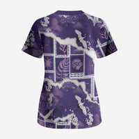 Hawaii Japanese Culture Purple Scrub Top Spring Cranes Aloha Pattern LT01 - Polynesian Pride
