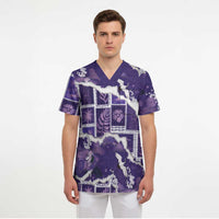 Hawaii Japanese Culture Purple Scrub Top Spring Cranes Aloha Pattern LT01 - Polynesian Pride