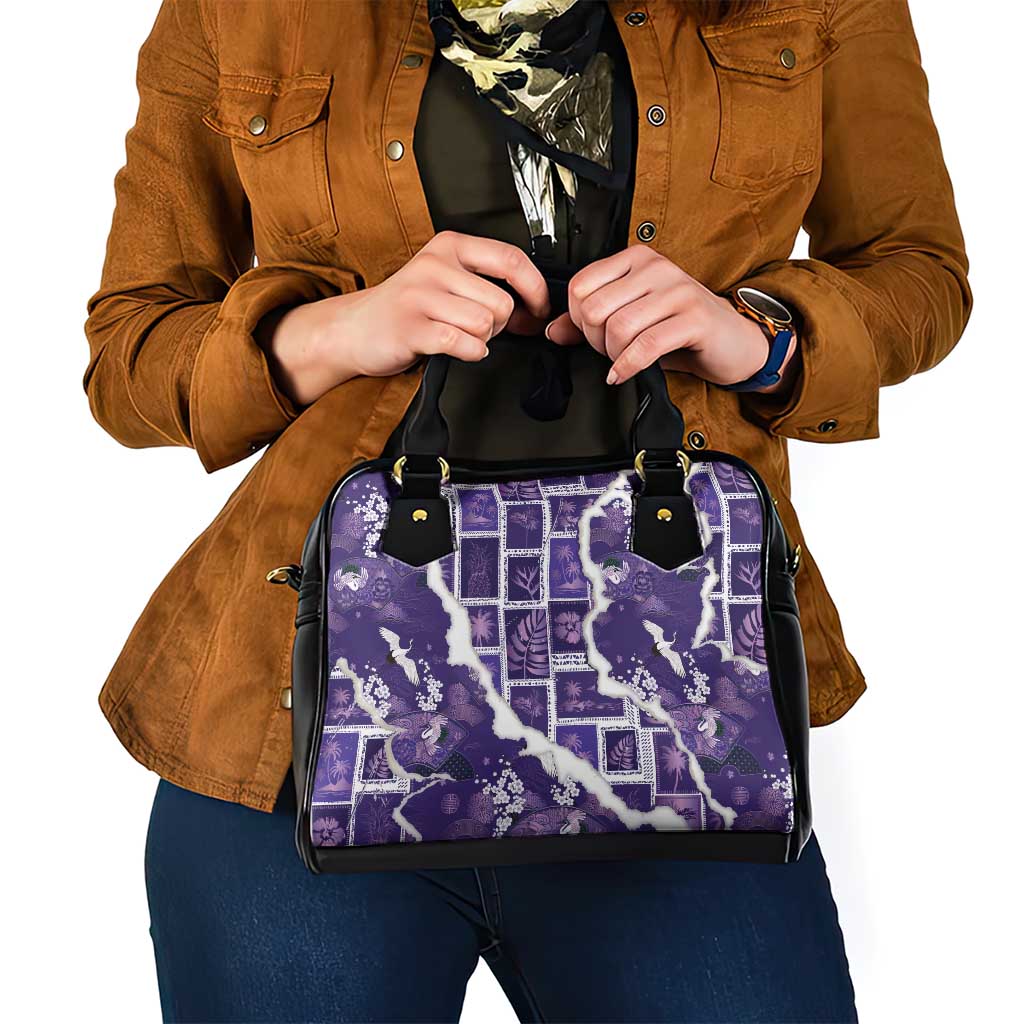 Hawaii Japanese Culture Purple Shoulder Handbag Spring Cranes Aloha Pattern LT01 - Polynesian Pride