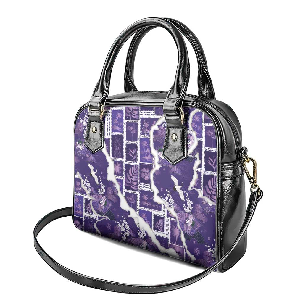Hawaii Japanese Culture Purple Shoulder Handbag Spring Cranes Aloha Pattern LT01 - Polynesian Pride