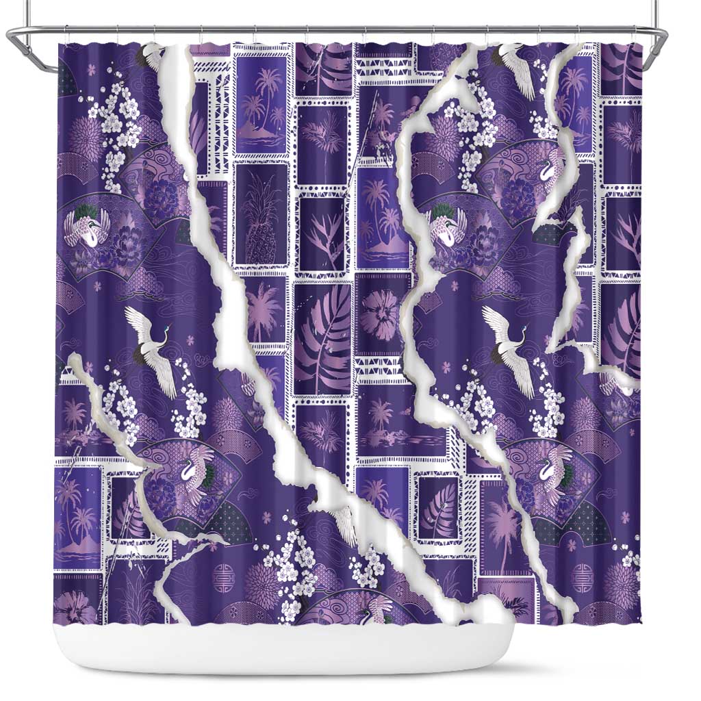 Hawaii Japanese Culture Purple Shower Curtain Spring Cranes Aloha Pattern LT01 Purple - Polynesian Pride