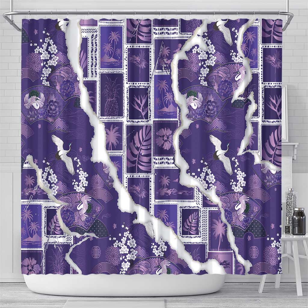 Hawaii Japanese Culture Purple Shower Curtain Spring Cranes Aloha Pattern LT01 - Polynesian Pride