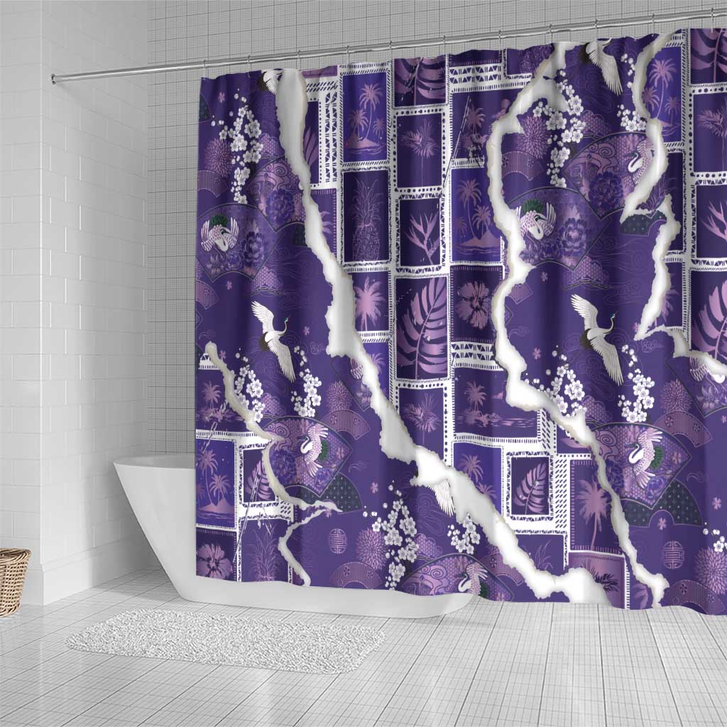 Hawaii Japanese Culture Purple Shower Curtain Spring Cranes Aloha Pattern LT01 - Polynesian Pride