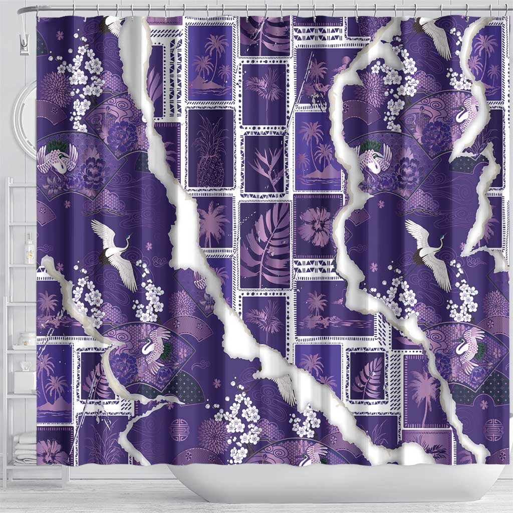 Hawaii Japanese Culture Purple Shower Curtain Spring Cranes Aloha Pattern LT01 - Polynesian Pride