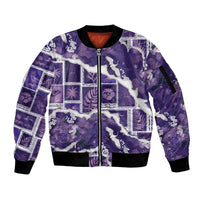 Hawaii Japanese Culture Purple Sleeve Zip Bomber Jacket Spring Cranes Aloha Pattern LT01 Unisex Purple - Polynesian Pride