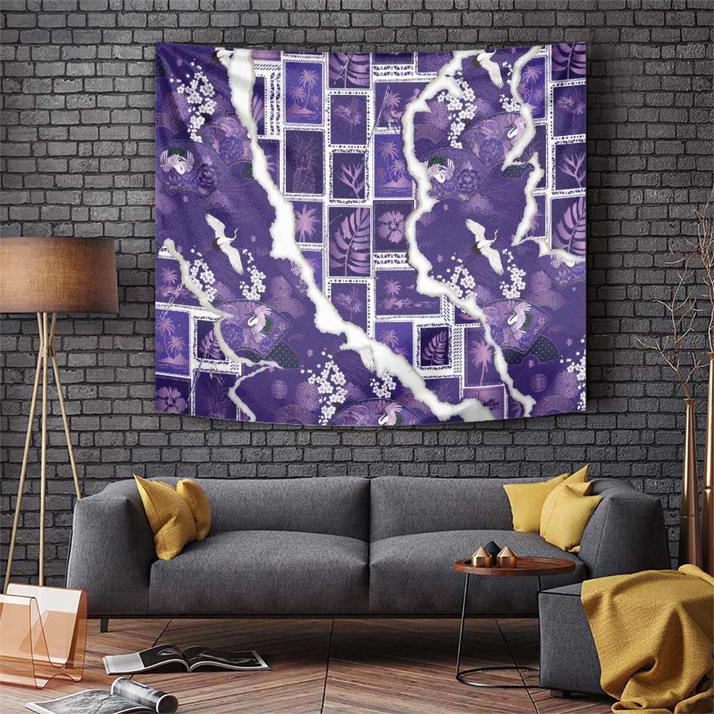 Hawaii Japanese Culture Purple Tapestry Spring Cranes Aloha Pattern LT01 Purple - Polynesian Pride