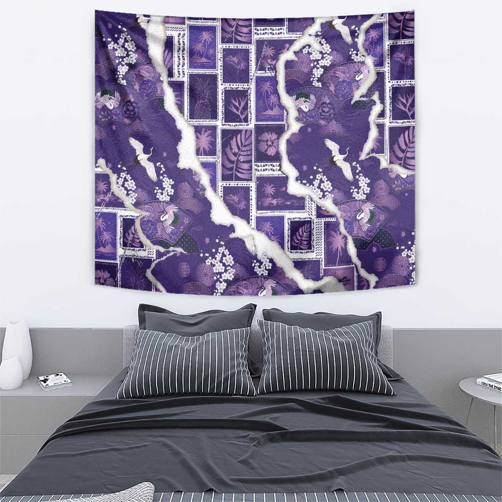 Hawaii Japanese Culture Purple Tapestry Spring Cranes Aloha Pattern LT01 - Polynesian Pride