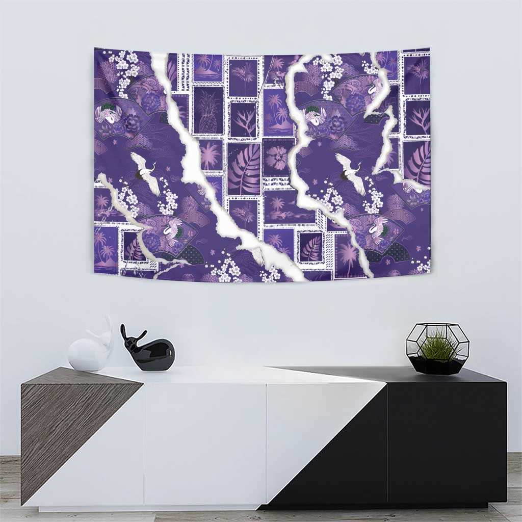 Hawaii Japanese Culture Purple Tapestry Spring Cranes Aloha Pattern LT01 - Polynesian Pride