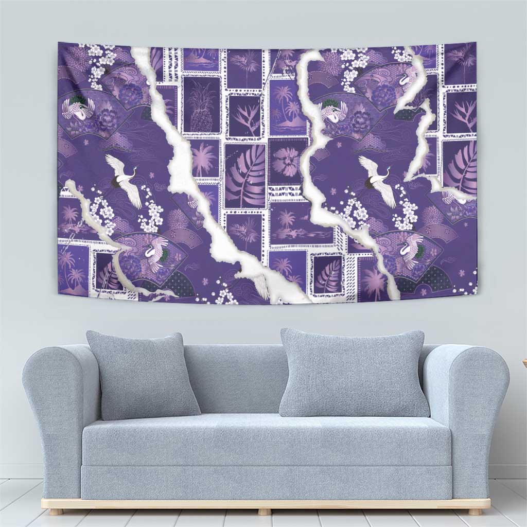Hawaii Japanese Culture Purple Tapestry Spring Cranes Aloha Pattern LT01 - Polynesian Pride