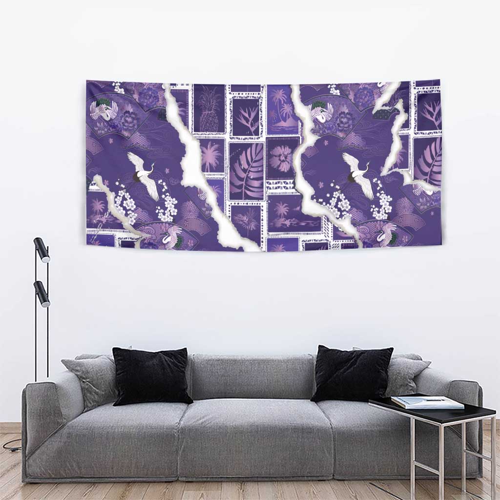 Hawaii Japanese Culture Purple Tapestry Spring Cranes Aloha Pattern LT01 - Polynesian Pride